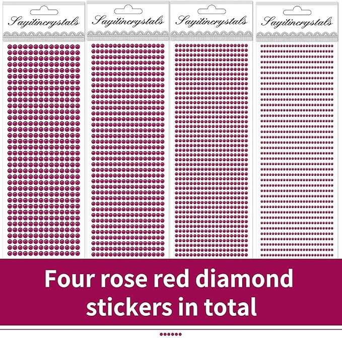 3090 Pcs 4 Sheets Rhinestone Stickers 3/4/5/6 mm Self Adhesive Craft Rhinestones Gems for Face Eyes Makeup Hair Body (Rosered-3/4/5/6mm)