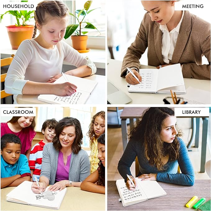 feela 5 Pack Notebooks Journals Bulk, Hardcover Notebook Classic Ruled Lined Journals with Pen Holder for Women Girls School Business Supplies, with 5 Black Pens, 120 GSM, 5.1”x8.3”, A5, White
