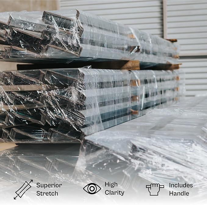 PSBM Mini Stretch Wrap with Handle, 12 Pack, 5 Inch x 1000 Feet, 55 Gauge, Clear High Performance Small Plastic Cling Film for Pallets Moving Storing