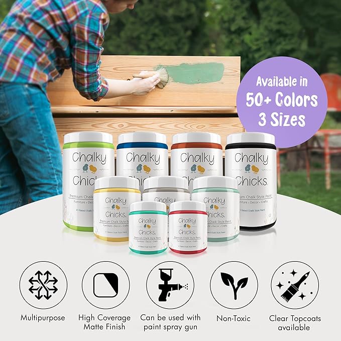 Chalky Chicks All-in-One Chalk Paint for Furniture or Cabinet -32Fl Oz-Matte Finish Sweet Lilac (Light Purple) for Metal, Wood Furniture Paint - No Sanding All-in-One for Home Decor & Crafts, USA Made