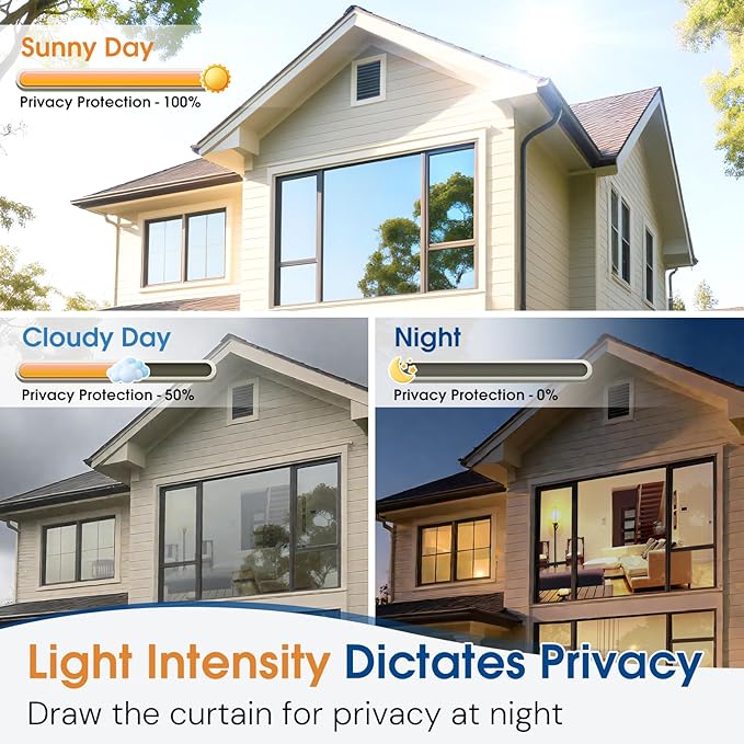 Homein One Way Privacy Window Film with Tool Window Tint for Home See Out Not in Heat Control Sun Blocking Mirror Reflective Anti UV Covering Static Cling No Glue Sliver 23.6 x 157.4 inch