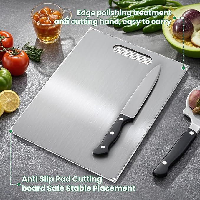 Titanium Cutting Board, 2025 New Upgrade 100% Pure Titanium Cutting Boards for Kitchen, Hygiene & Durability Non Stick Chopping Board, Double sided Cutting Mat, Easy to Clean (18 * 12)
