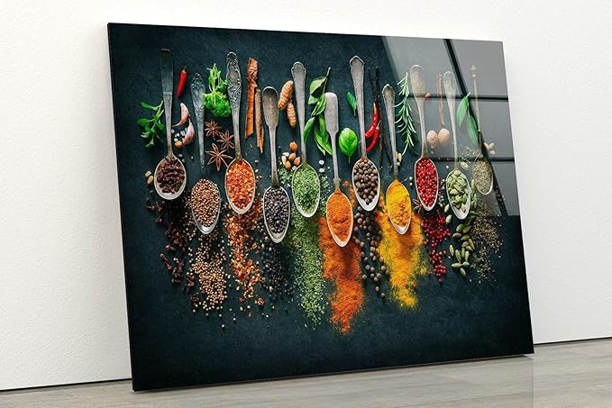 My Photostation.com Round 24'' Spoon Spices Glass Wall ArtTempered Glass Printing Wall Decor Large Wall Art Wall Hangings
