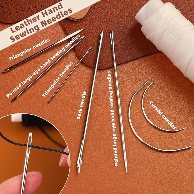 Ftyiwu Waxed Thread, Upholstery Needle and Thread 32 Yards with 7PCS Hand Sewing Needles for Home Upholstery Carpet Canvas Repair Leather Sewing (Black)