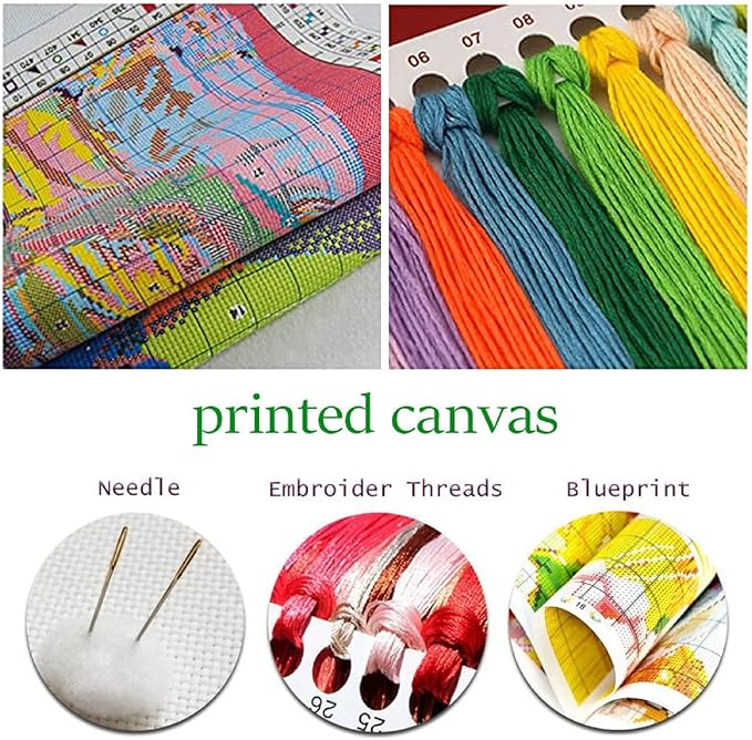 Dimxvean Cross Stitch Kits Stamped Full Range of Embroidery Starter Kits for Beginners DIY 11CT Cross Stitches Needlepoint Kits-Colorful Owl 16x20 inch