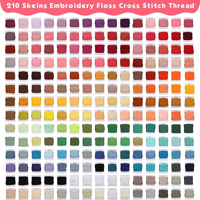 PAXCOO 276 Pack Embroidery Floss Thread Kit Including 210 Colors Cross Stitch Sewing Thread with 66 Pcs Embroidery Accessories and 4-Tier Transparent Embroidery Thread Storage Organizer Box