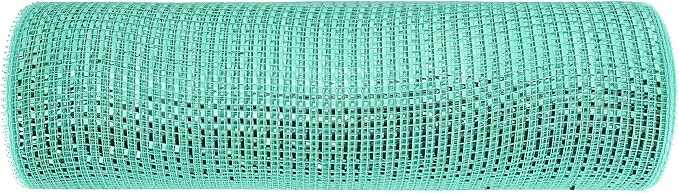 MEEDEE Mint Green Deco Mesh 10 Inch Deluxe Wide Foil Metallic Xmas Mesh Christmas Tree Ribbon Peppermint Mesh Ribbon for Christmas Tree, Wreaths, Garland, Gift Wrapping, Bows Making (30 Feet)