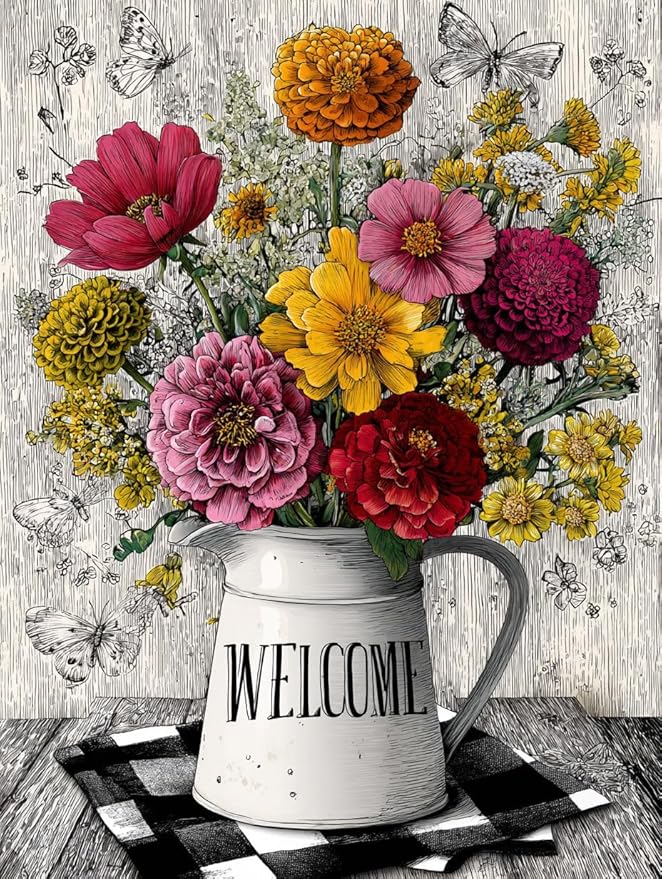 Moohue 14ct Counted Stamped Cross Stitch Kits for Adults Flowers Printed Cross Stitch Patterns Art Crafts Cross Stitch Supplies (Flowers 13)