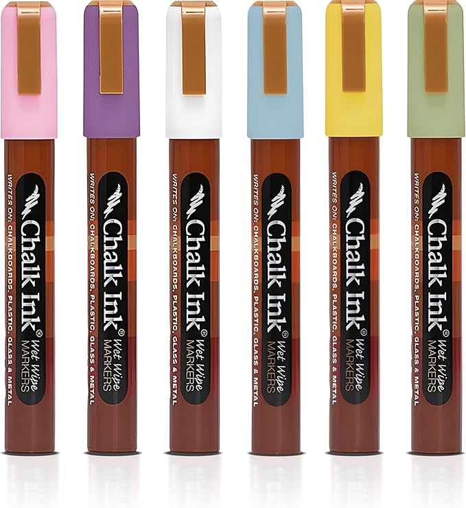Chalk Ink Chisel Tip Wet Wipe Chalk Markers (6mm, Spring-a-Ling-a-Ding-Dong, 6 Pack)