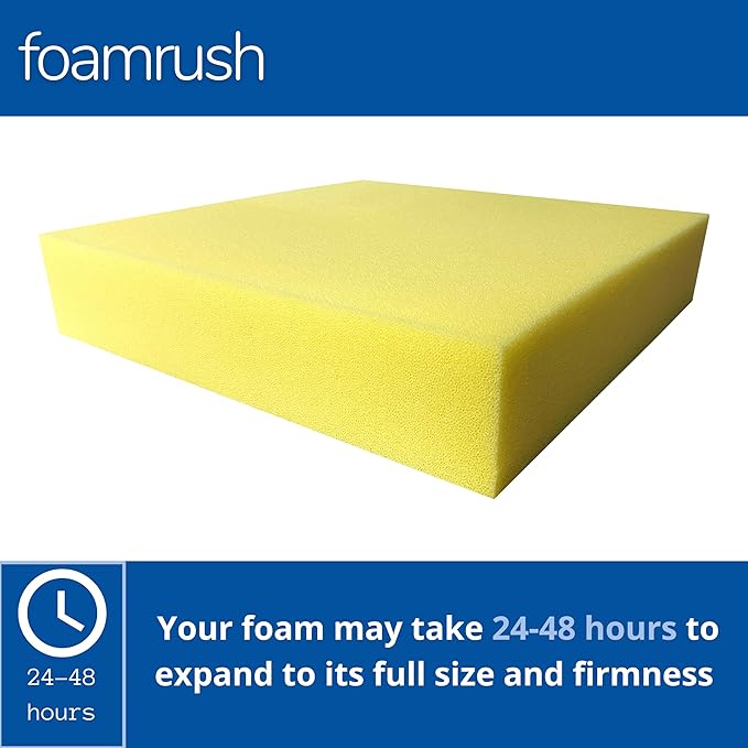 FoamRush 7" x 24" x 24" Water-Resistant Dry Fast Outdoor Upholstery Foam Sheet for Outdoor & Marine Furniture (Chair Cushion Foam for Patio Furniture, Boat Seat Cushion Replacement)