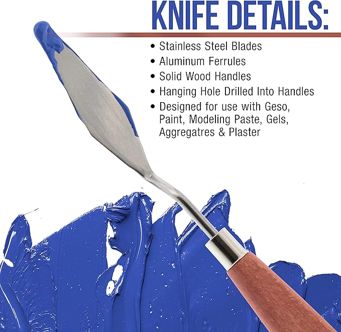 U.S. Art Supply 18-Piece Stainless Steel Palette Knife Set for Acrylic Painting - Wood Handle Paint Spatula Tools for Oil, Canvas Art - Painting Knives for Mixing, Texturing - Pallet Knives for Art