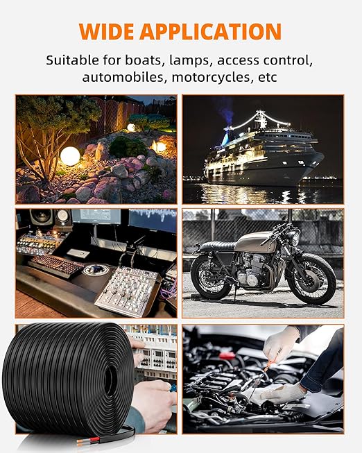 12 Gauge Wire, 12 AWG 2 Conductor Electrical Wire, Flexible/Oxygen-Free Tinned Copper/Stranded PVC 12/2 Cord for Automotive, Marine, LED Strips, Solar, RV, Lighting (200FT)