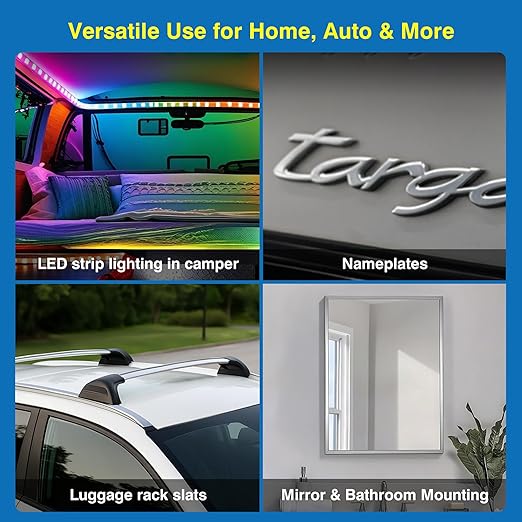 Tapsi Heavy Duty Double Sided Foam Mounting Tape – 0.4" x 36 FT Automotive-Grade Tape with Adhesion Promoters for Plastic Surfaces (0.4" x 36 ft)