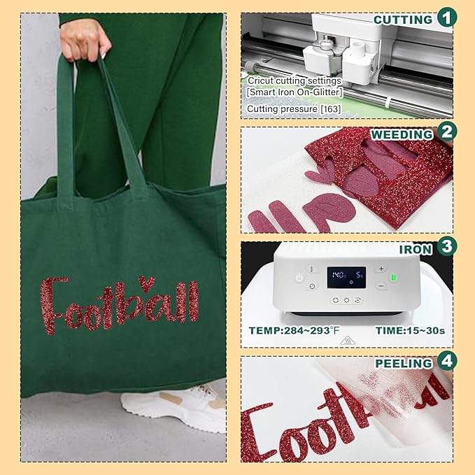 Red Glitter HTV Heat Transfer Vinyl, 12" x 8ft lron on Vinyl, for T-Shirt Ironing, Vinyl HTV Easy to Cut and Weed, The Best Choice for DIY Creativity. (red, 12" x 8ft)
