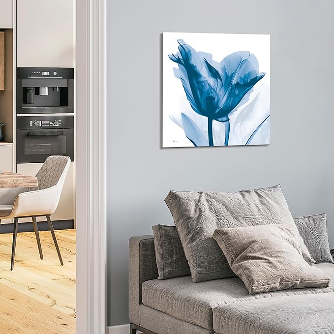 Empire Art Direct Frameless Free Floating Tempered Glass Panel Graphic Wall Art Ready to Hang, 24" x 24", Lusty Blue Tulip