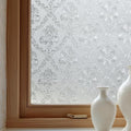 Window Privacy Film Decorative for Front Door, Bathroom Static Cling Stained Glass Sticker Opaque Heat Control UV Blocking Non-Adhesive for Home Windows, Damask