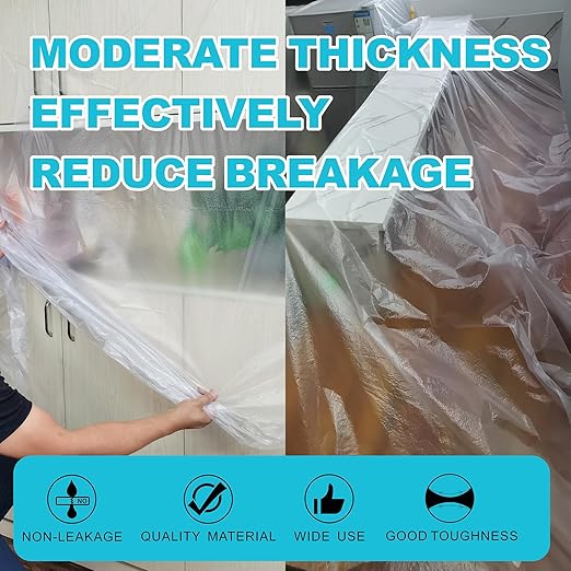 5 Rolls Pre-Taped Masking Film - Masking Film Plastic for Car Paint, Furniture Protection (7.9 Feet X 65.6 Feet)