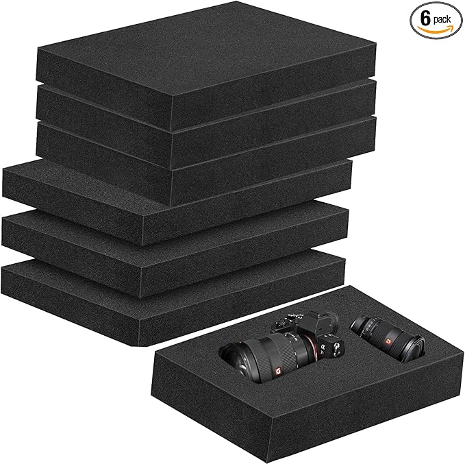 6 Pcs 16 x 12 x 1.5 Inches Polyurethane Foam - Packing Foam Inserts for Cases Black Craft Foam Sheets for Packing Padding 1.5 Inch Thick for Camera Toolbox Storage