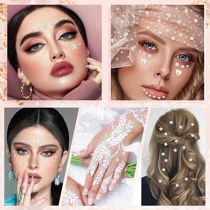 shynek 4326Pcs Self Adhesive Pearl Stickers for Crafts, Stick on Pearls Gems for Hair, Face, Makeup, Crafts, Assorted Styles and Sizes