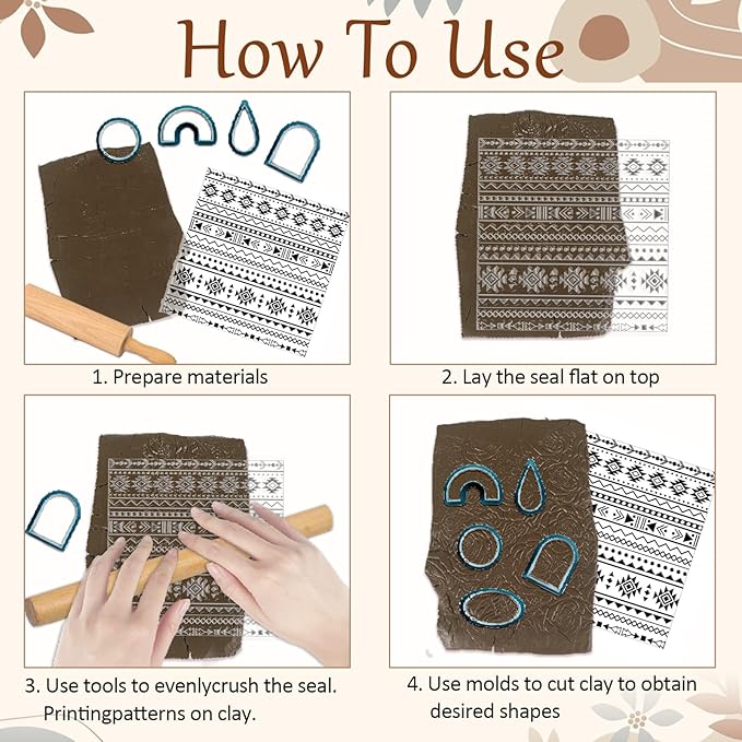 CHGCRAFT Tribal Elements Style Polymer Clay Texture Sheets Aztec Pattern Silicone Texture Stamp Clay Texture Mat Modeling Pattern Pad Sheets for Jewelry and Earrings Tools, 5.5x5.5 inch