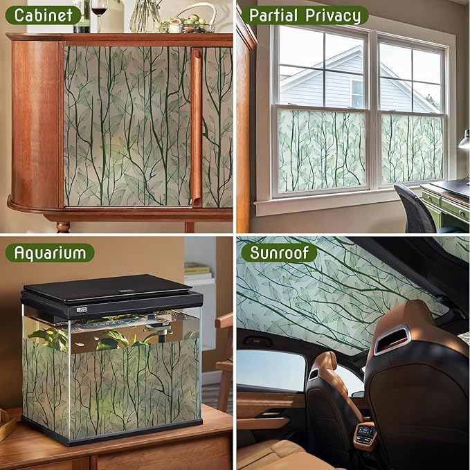 DKTIE Window Film Privacy with Installation Tools, Decorative Stained Glass Window Clings for Home, Static Cling Window Sticker for Front Door, Bathroom, Glass Door (Dark Green, 17.7'' x 78.7'')
