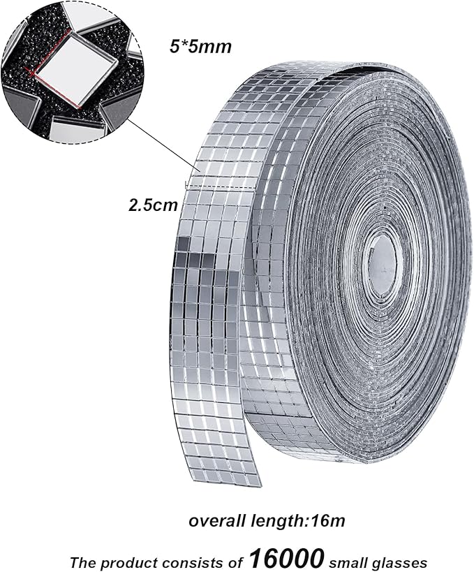 SATINIOR 16000pcs Disco Ball Mirror Tiles Self Adhesive for Crafts 5 x 5 mm Small Disco Tape Ball Stickers Square Mosaic Tiles Mirror Pieces for DIY Craft Party Decor