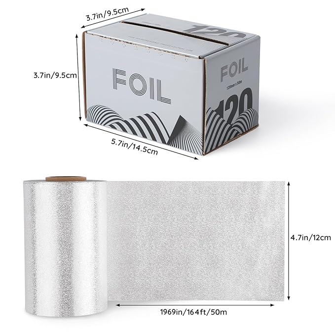 Segbeauty 164 ft Embossed Foil Aluminum Roll, 50m Silver Hair Foils Roll Aluminum Hair Foils for Highlighting, Salon Heat Resistant Dye Tools for Women Dye Coloring Highlighting and Bleaching Services