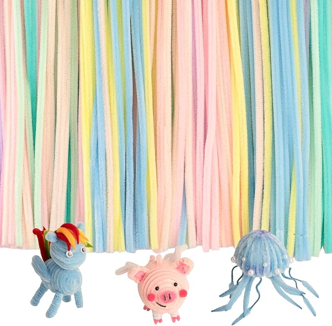 Caydo 300 Pieces Macaroon Pipe Cleaners, Thick Fluffy Chenille Stems, Pipe Cleaner Crafts for Arts & Crafts, Perfect for Making Animals, Flowers, and Festive Decorations