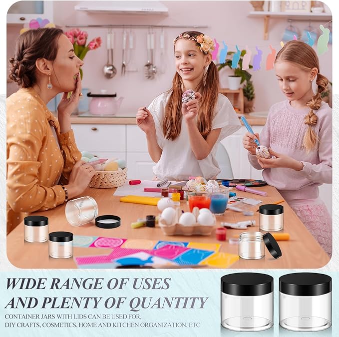 SATINIOR 36 Pieces 6 oz Plastic Jars with Lids Wide Mouth Airtight Reusable Container Acrylic Cosmetic Small Jars for Lotions Ointments Travel Toiletries Creams Make up Storage(Black)