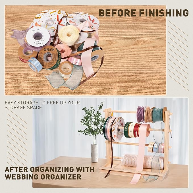 PUNLUXU Ribbon Storage Rack Spool Holder Organizer Sewing Craft Wreath Mesh Crochet Thread Tulle Roll Washi Tape Craft Florist Wrapping，15.7 in