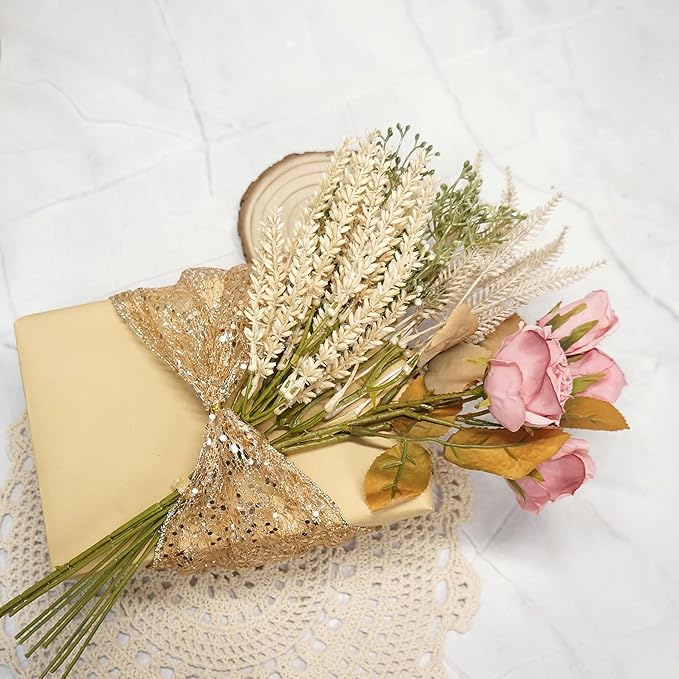CT CRAFT LLC Sparkling Glitter Mesh Wired Ribbon 4" x 10 Yards Champagne Gold for Christmas Home Decor Bow Gift Wrapping DIY Crafts Wreath