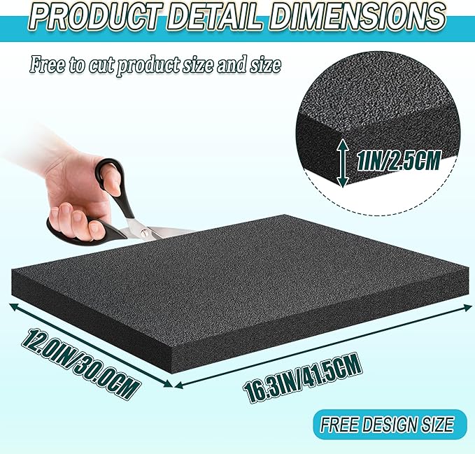 4 PCS Black Foam Padding- 16x12x1 Inch Polyurethane High Density Foam Cuttable Black Sheet Pad Cushioning Inserts for Packing Cases and Crafts
