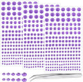 Self Adhesive Face Gems and Pearls for Makeup, Festival Jewels, Hair Gems Pearls, 3/4/5/6/8 mm Round Rhinestone Stickers for Face, Eye, Makeup, Body, Crafts 591Pcs (18_Light Purple)