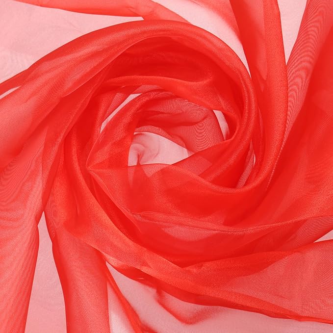 MECCANIXITY Iridescent Sheer Organza Fabric, 10 Yards x 59 Inches Solid Holographic Shiny Fabric Organza Cloth for Wedding, Curtains, Costume, Photo Background, Red