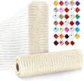 2 Rolls Mesh Ribbon for Wreaths 10 Inch x 30 Foot Wreath Mesh Rolls with Metallic Foil for Easter Christmas Party Wedding Home Decor DIY Craft Projects and Gift Wrapping (Beige)