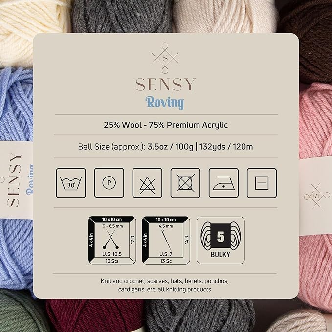 3 Skeins of Sensy Roving Yarn, 3.5 oz, 132 Yards, Gauge 5 Bulky (Dark Gray Heather)