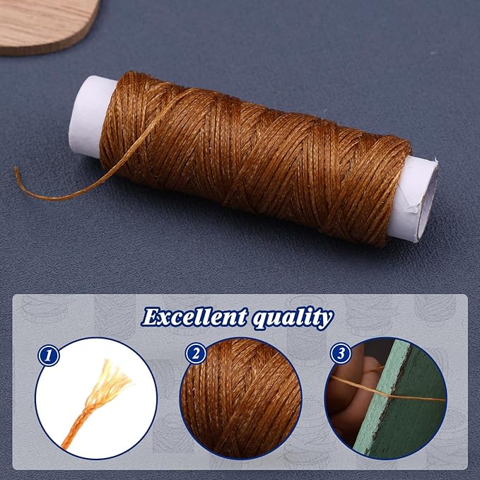 Ftyiwu Waxed Thread, Upholstery Needle and Thread 32 Yards with 7PCS Hand Sewing Needles for Home Upholstery Carpet Canvas Repair Leather Sewing (Medium Brown)