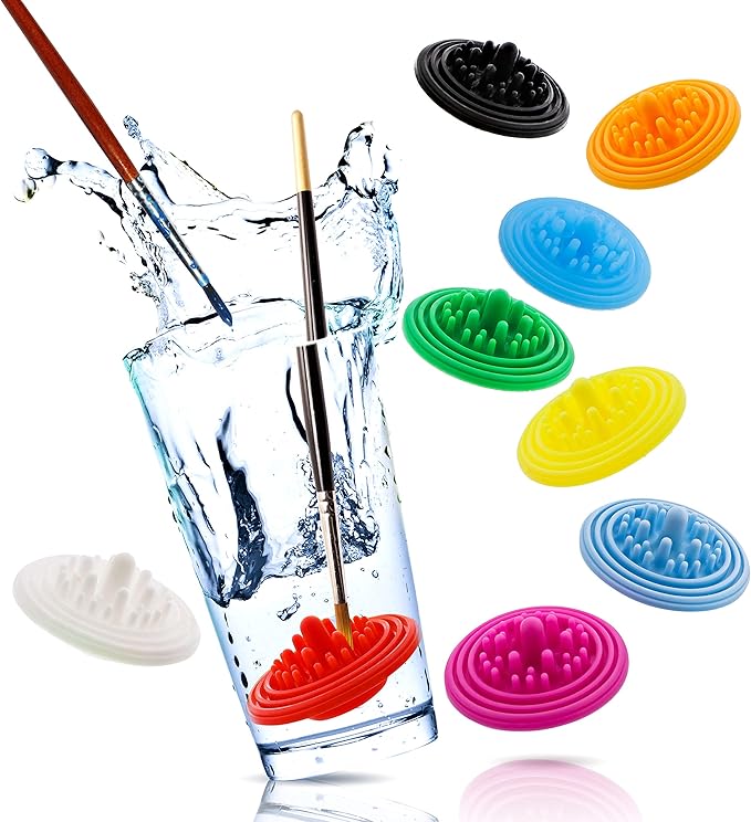 Paint Puck Paint Brush Cleaner (3-Pack, Yellow) – Reusable Silicone Insert with Suction & Nubs for Cleaning Acrylic, Oil & Watercolor Brushes – Fits Cups for Classroom, Studio & Home Use