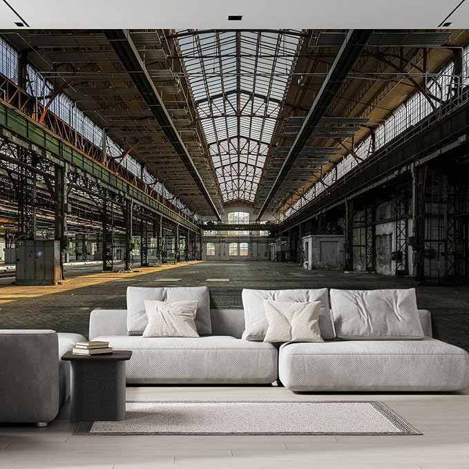 wall26 Wall Sticker/Wall Mural Industrial Interior of an Old Factory Building, Not Peel and Stick, Non-Woven Wallpaper Decorative for Bedroom, Living Room, Office - 120x168 inches
