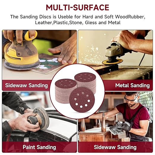 100 PCS 5 Inch Sanding Discs 600 Grit, Round Hook and Loop Sandpaper for Random Orbital Sander