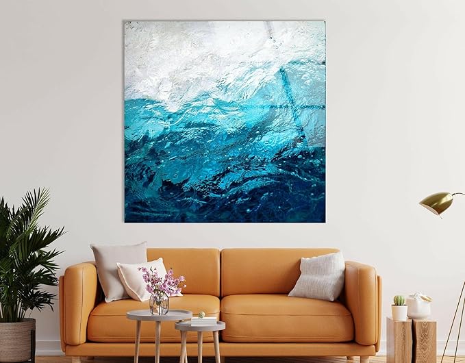 My Photostation.com Round 24'' Blue Waves Abstract Glass Wall ArtTempered Glass Printing Wall Decor Large Wall Art Wall Hangings