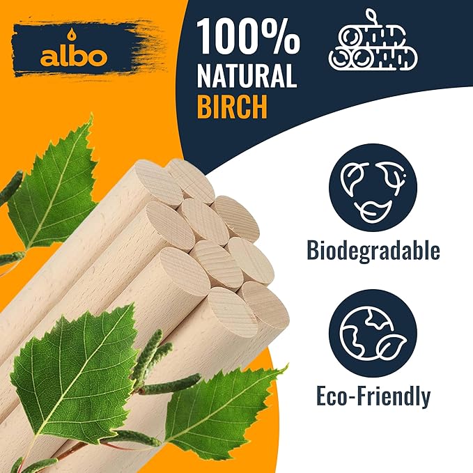 ALBO 1" x 12" Wooden Dowel Rods Set - 25 Pack Birch Natural Furniture Craft Sticks Shelf Supports Woodworking Pegs Hardwood Sanded Smooth Perfect Crafts DIY Projects Bulk Professional Pack