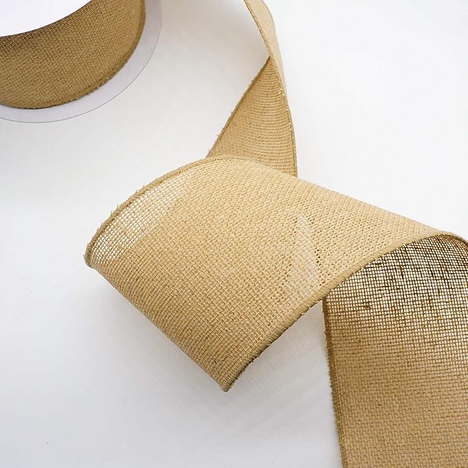 CT CRAFT LLC Burlap Fabric Wired Ribbon 4" x 20 Yards Natural Color for Christmas Home Wedding Decor Gift Wrapping Tree Topper Bow Wreath Bouquet DIY Crafts