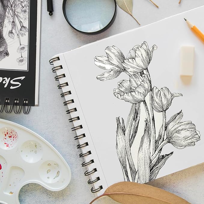 CONDA 5.5 x 8.5 Sketchbook Book - Top Spiral Bound Pad, 2 Packs of 100-Sheets (68lb/100gsm) Acid Free Artistic Paper for Drawing, Painting, Writing - Ideal for Beginners Artists