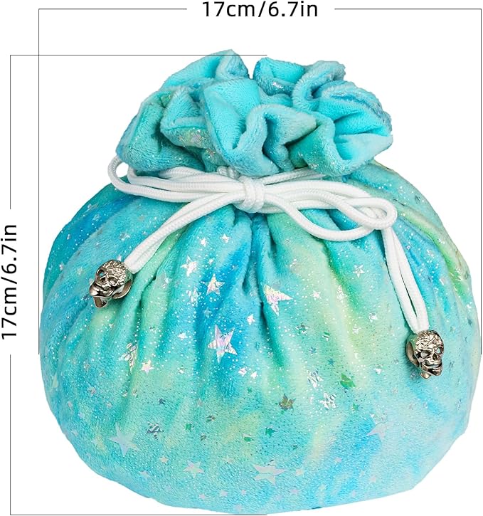 DND Dice Bags Large with Pockets Cyan Storage Bag Star Pattern for D&D RPG Game - Capacity 200+ Polyhedral Die