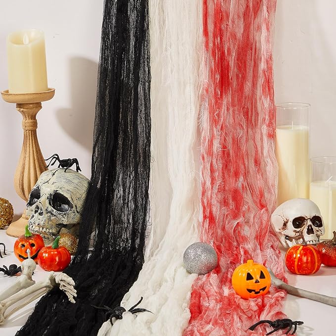 Boao Halloween Cheese cloth 85 x 197 Inch White Black and Bloody Cheesecloth Roll for Crafts Large Cotton Muslin Gauze Fabric for Halloween Outdoor & Indoor Spooky Decoration