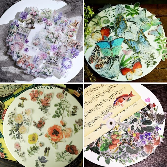 Vintage Vellum Stickers Floral Plants Elements Scrapbooking Supplies Flowers Botanic Natural Translucent Paper Self-Adhesive Junk-Journal Items (All Plants Collection)