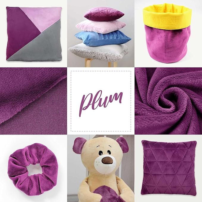 kullaloo Plush Fabric | Solid Plum Minky Fabric for Sewing | Super Soft Cuddle Material | 39.5x29.5 | Plushies, Baby Blankets, Pillows, Dog Beds, Cat Beds, Beanies, Baby Accessories, Apparel & More