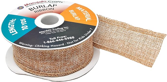 Mandala Crafts Natural Burlap Ribbon 1.5 Inches Wide Jute Ribbons for Crafts - 20 Yds Roll Rustic Burlap Wrap Trim Ribbons for Wreaths Bows Wedding Party Decoration