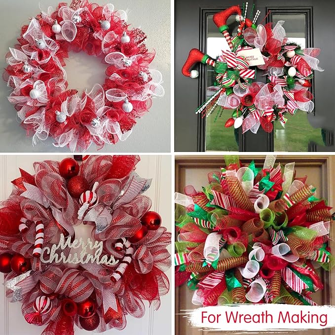 TONIFUL 2 Rolls 10 Inch Claret Decorative Mesh Ribbbon Rolls, Fabric Mesh with Foil for Wreath Supplies, Front Door Wreath Crafts Tree Decor Christmas NewYears Halloween Decoration (10 yds/roll)